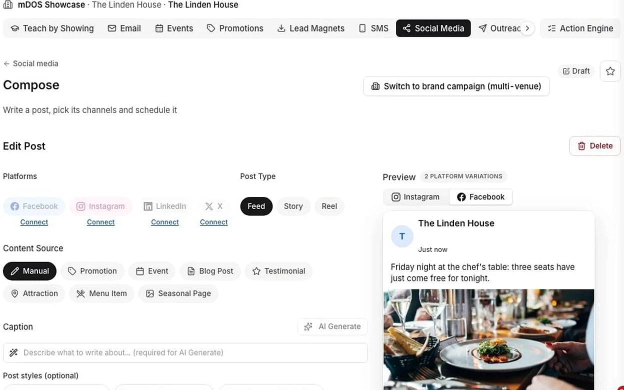 Captura de pantalla: arrastrar una publicación al viernes y obtener una vista previa en Instagram.