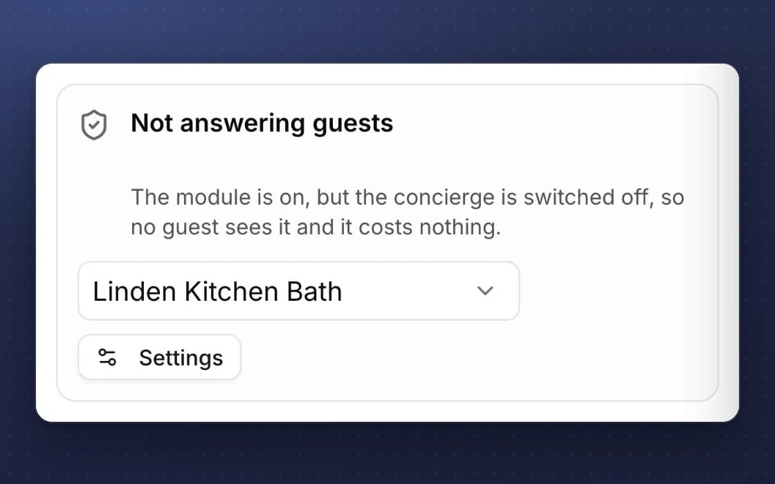 Der mDOS KI-Concierge ist für Gäste ausgeschaltet, bis ein Administrator ihn pro Standort aktiviert