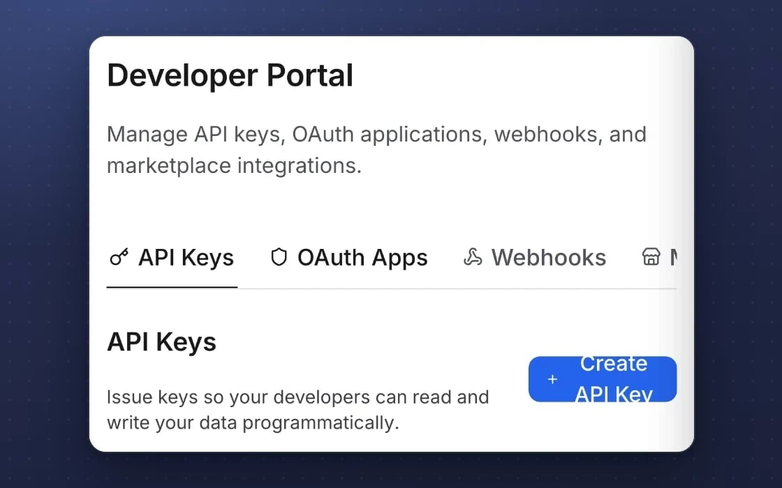 The mDOS developer portal: API keys, OAuth apps and webhooks for the tools you build