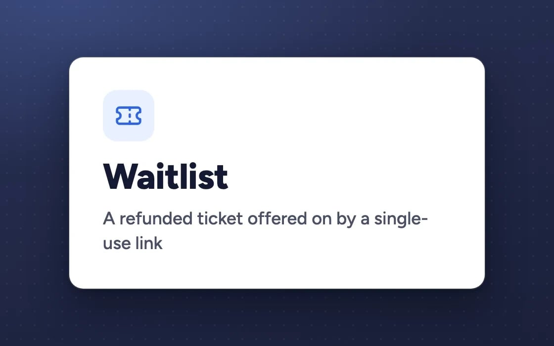 Warteliste: Ein erstattetes Ticket, das über einen Einmallink weiterangeboten wird