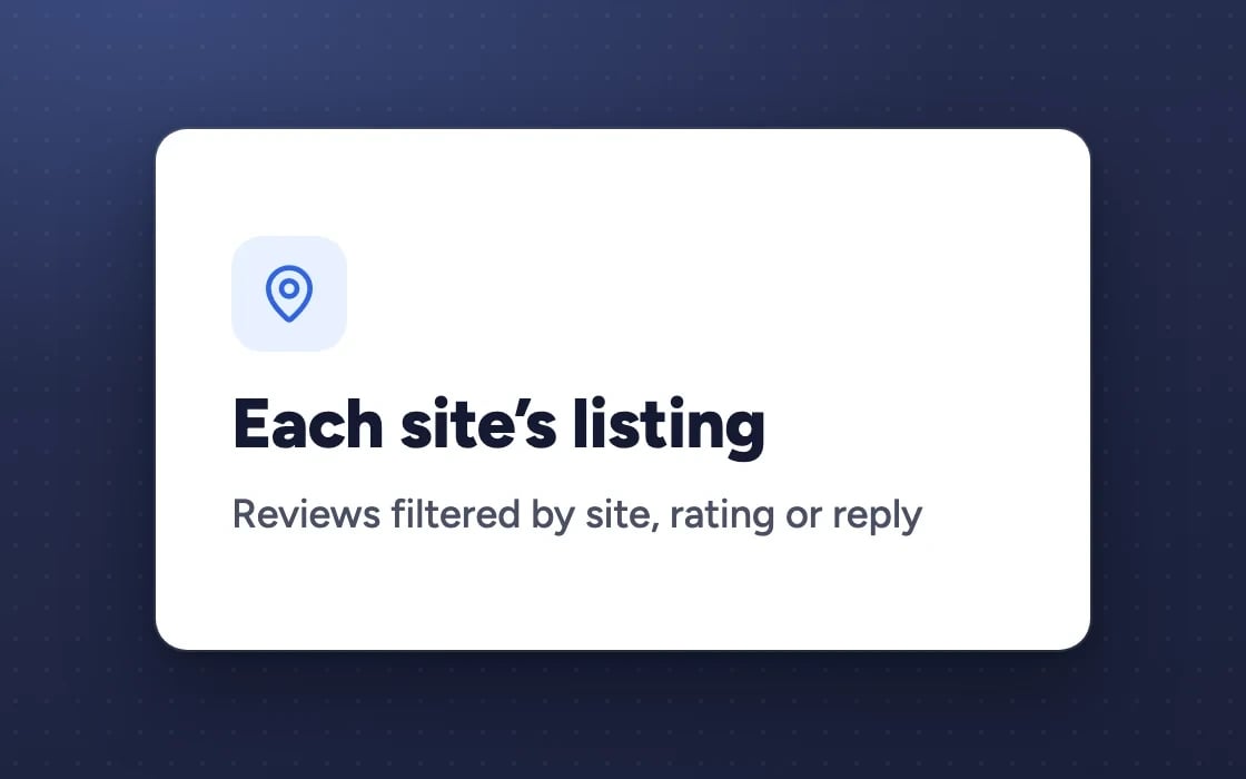 Each site’s listing: reviews filtered by site, rating or reply