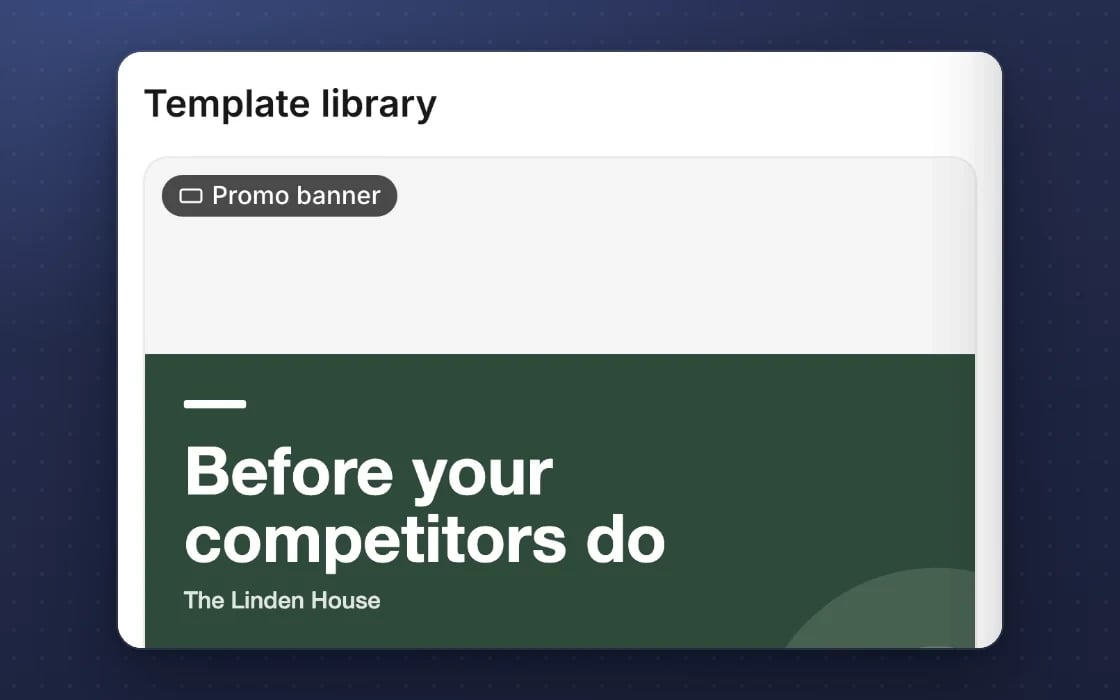 A social post template in mDOS shown in the venue’s own brand: dark green, its fonts and its name