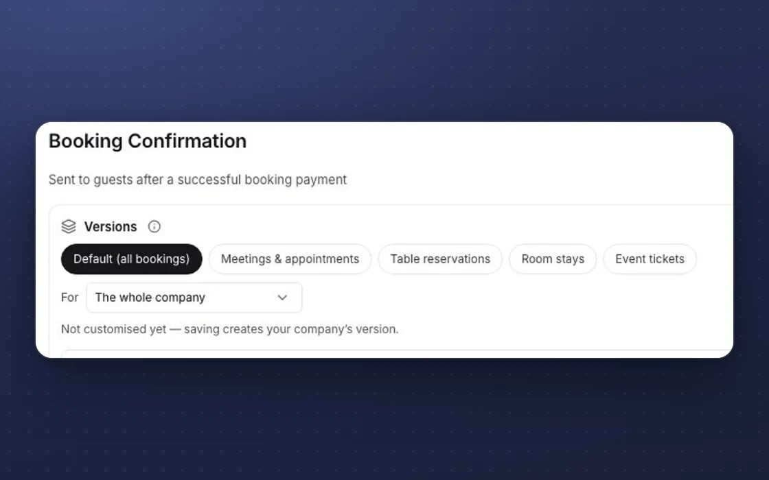 Un correo electrónico de confirmación de reserva en mDOS con sus versiones: la predeterminada y una para cada tipo de reserva